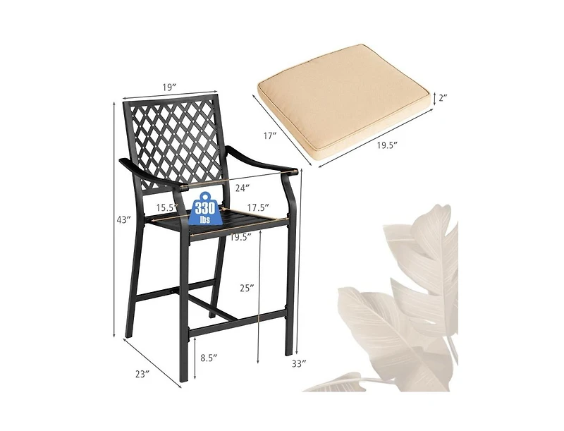 Slickblue 2 Pieces Patiojoy Patio Bar Stool with Height Cushion and Armrest