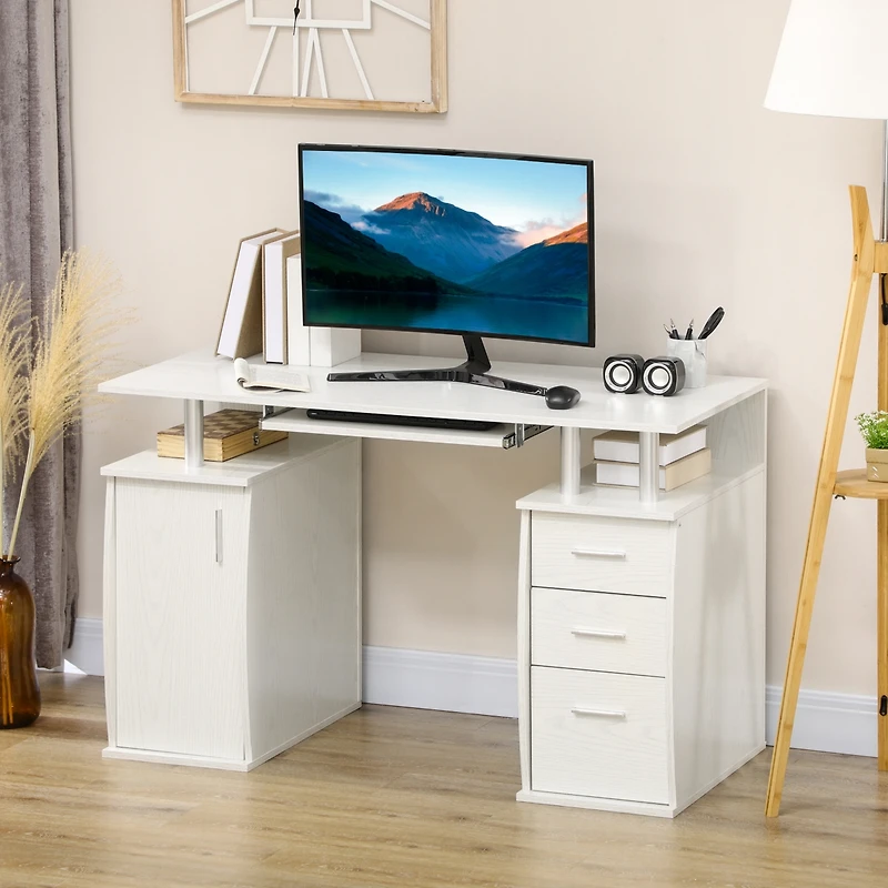 Homcom 47" Home Office Computer Desk w/ Storage Shelves, Keyboard Tray,