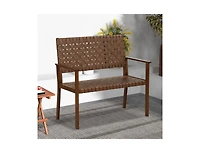 Slickblue Outdoor All Weather Bench with Solid Rubber Wood Frame and Hand Woven Pu Leather