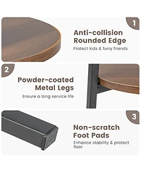 Slickblue 2-Tier Round End Table with Open Shelf and Triangular Metal Frame