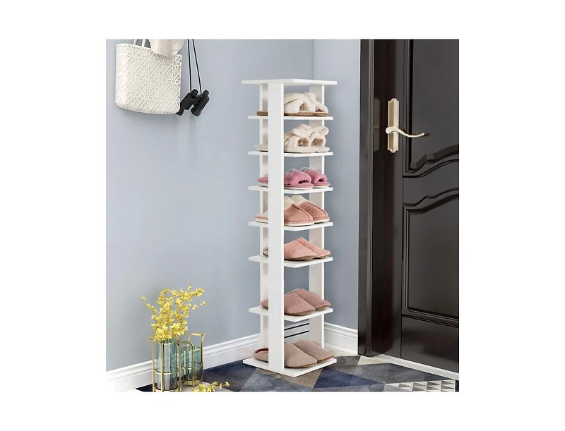 Slickblue 7-Tier Slim Wooden Vertical Shoe Rack for Entryway-White
