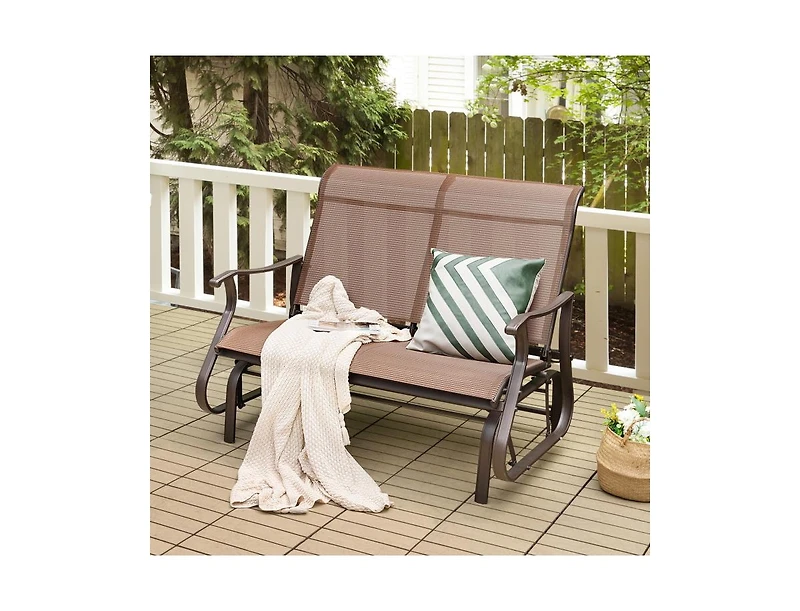 Slickblue 2-Person Patio Glider Bench with High Back and Curved Armrests-Brown