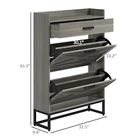 Homcom Narrow Shoe Cabinet with 2 Flip Doors and Top Drawer