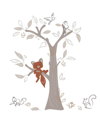 Lambs & Ivy Treetop Fox Beige Tree w/ Woodland Animals Wall Decals/Stickers