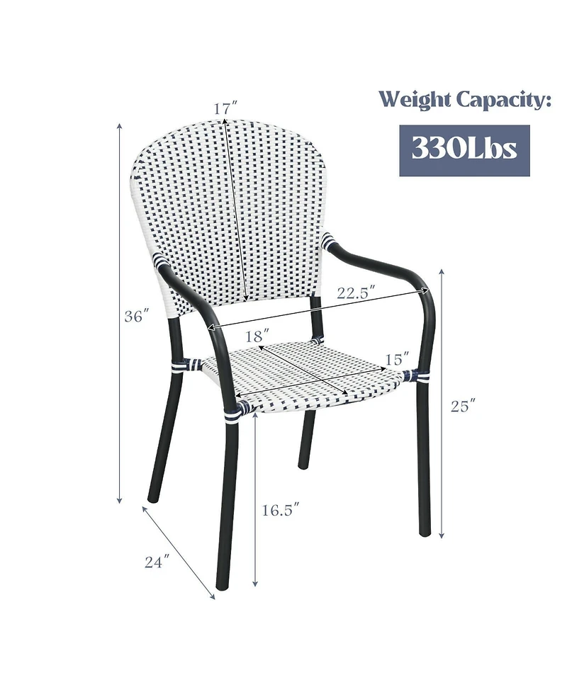 Slickblue Set of 4 Patio Rattan Stackable Dining Chair with Armrest for Garden-White