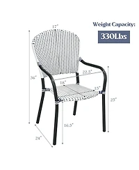 Slickblue Set of 4 Patio Rattan Stackable Dining Chair with Armrest for Garden-White