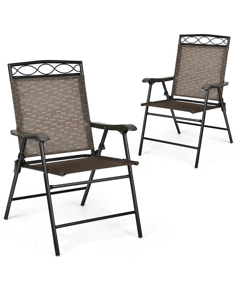 Slickblue Set of 2 Patio Folding Chairs Sling Portable Dining Chair Set with Armrest