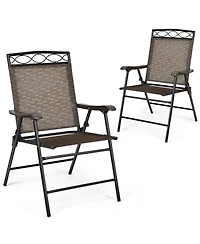 Slickblue Set of 2 Patio Folding Chairs Sling Portable Dining Chair Set with Armrest