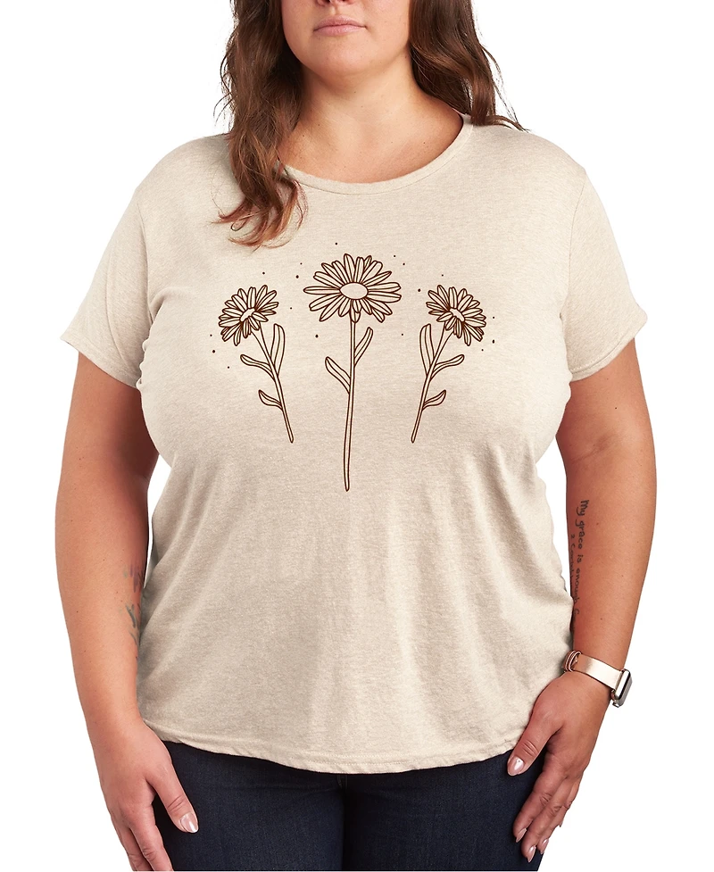 Hybrid Apparel Trendy Plus Flowers Graphic Crew Neck T-Shirt
