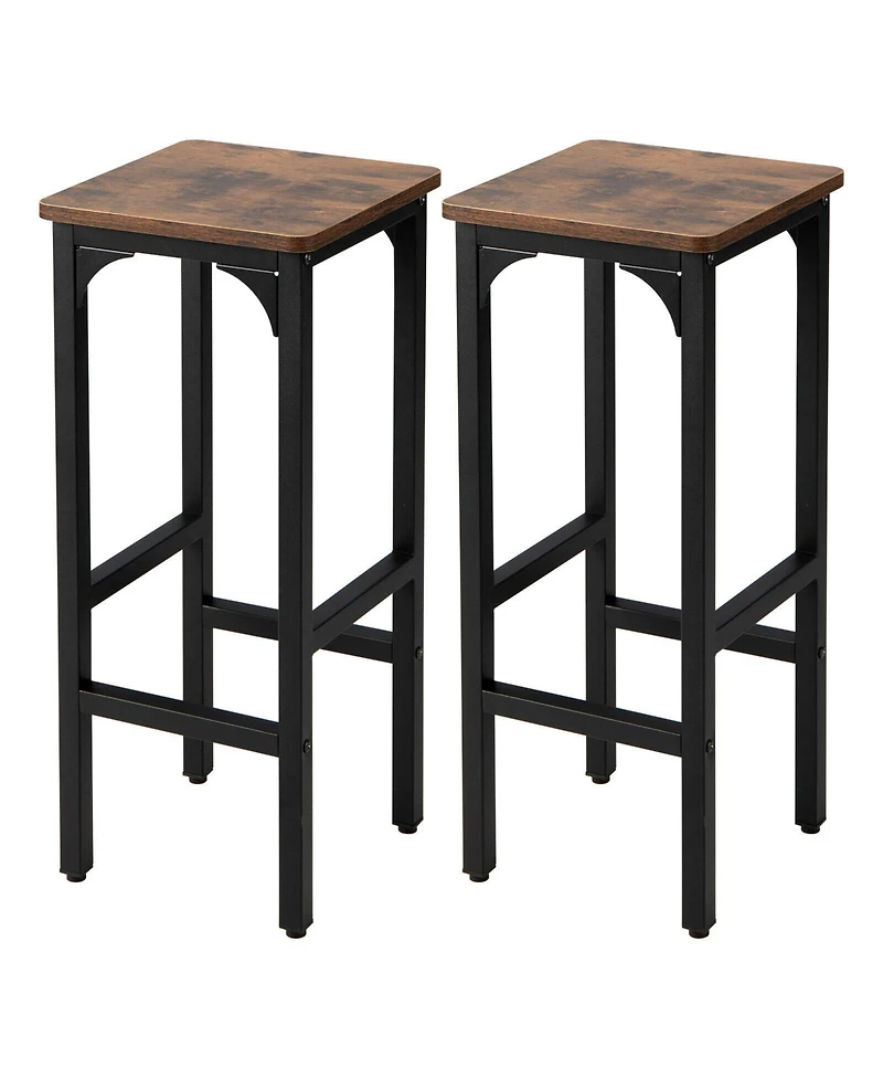 2 Pieces 28 Inch Dining Bar Chair Set with Footrest and Adjustable Pads