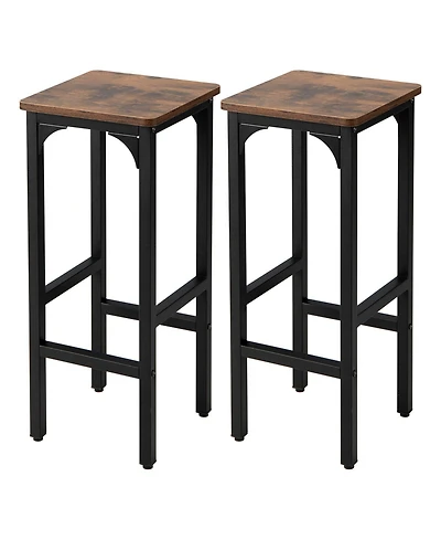 2 Pieces 28 Inch Dining Bar Chair Set with Footrest and Adjustable Pads
