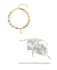 Adornia Gold Adjustable Layered Color Faux Stone and Paperclip Chain Initial Bracelet
