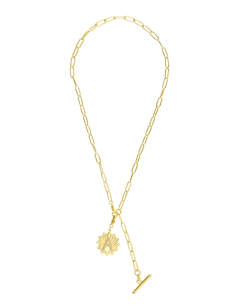 Adornia Gold Adjustable Paperclip with Crystal Initial Medallion Lariat Necklace
