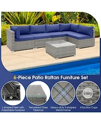 6 Piece Patio Conversation Sofa Set with Tempered Glass Coffee Table