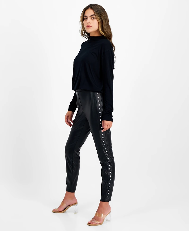 Bar Iii Petite Studded Faux-Leather Leggings, Created for Macy's