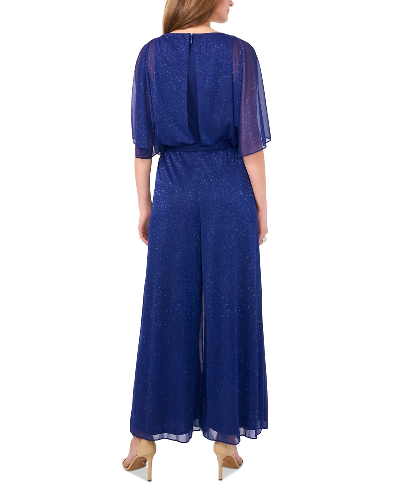 Msk Women's Glitter-Chiffon Blouson Wide-Leg Jumpsuit