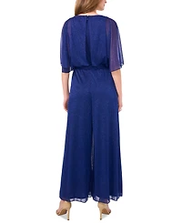 Msk Women's Glitter-Chiffon Blouson Wide-Leg Jumpsuit