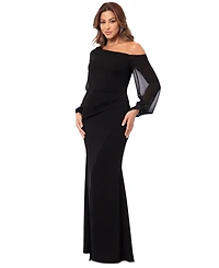 Betsy & Adam Women's One-Shoulder Sheer-Sleeve Dress