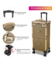 Byootique Bronze Rolling Hair Stylist Salon Makeup Cosmetic Case Artists Train Trimmer Box