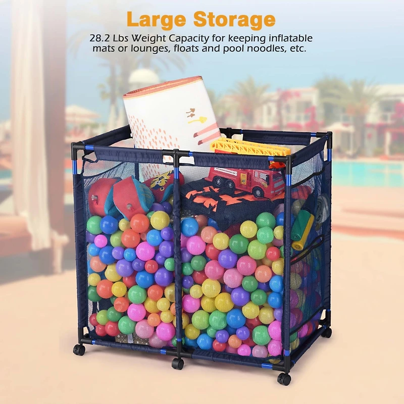 Yescom 37"x24"x35" Mesh Pool Storage Bin Rolling Cart Organizer Metal Frame Color Opt