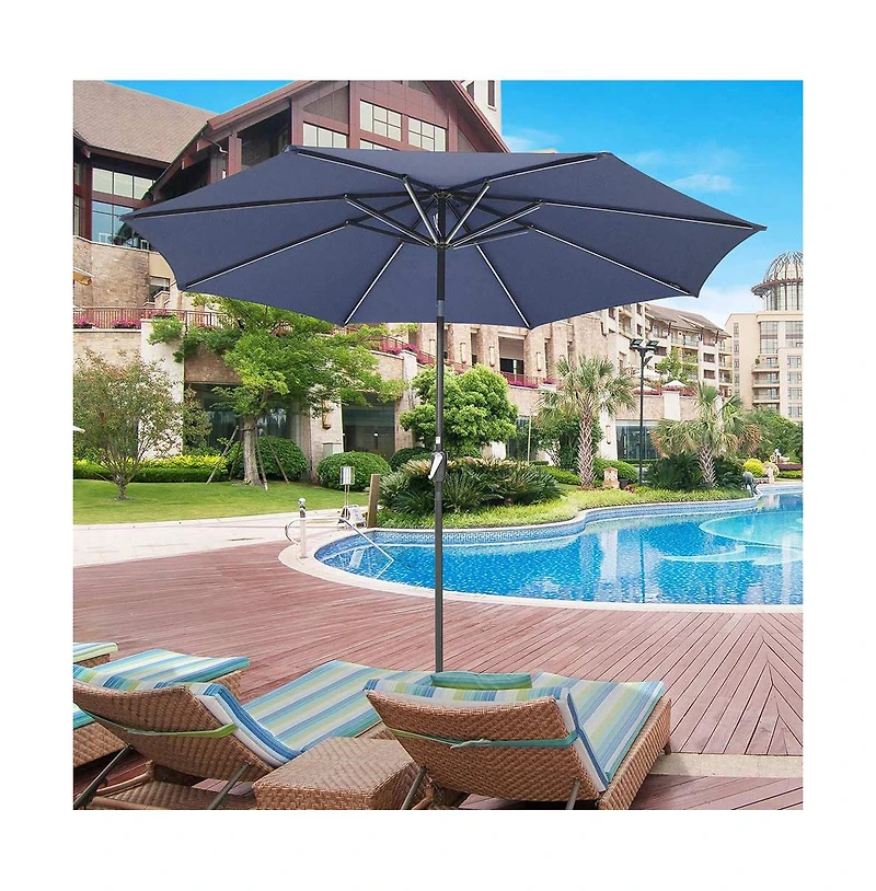 9ft Solar Power Led Patio Umbrella Outdoor Yard Parasol Sunshade Tilt with Crank