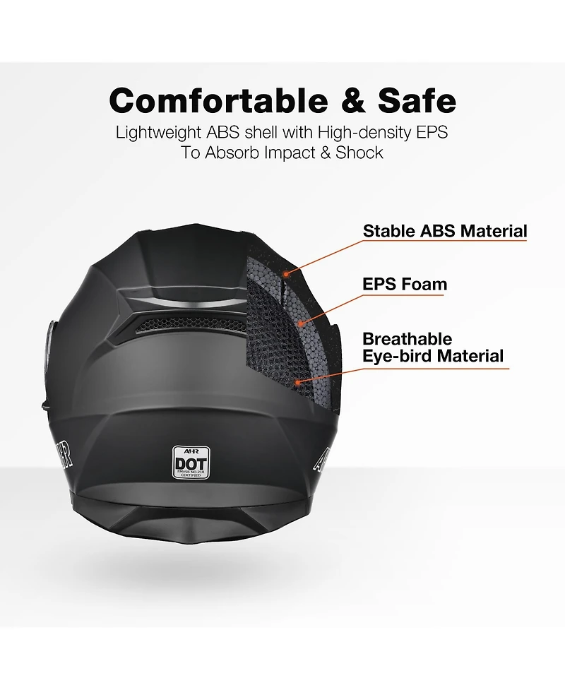 Ahr Run-M3 Modular Flip Up Helmet Full Face Dual Visor Dot Motorcycle Bike