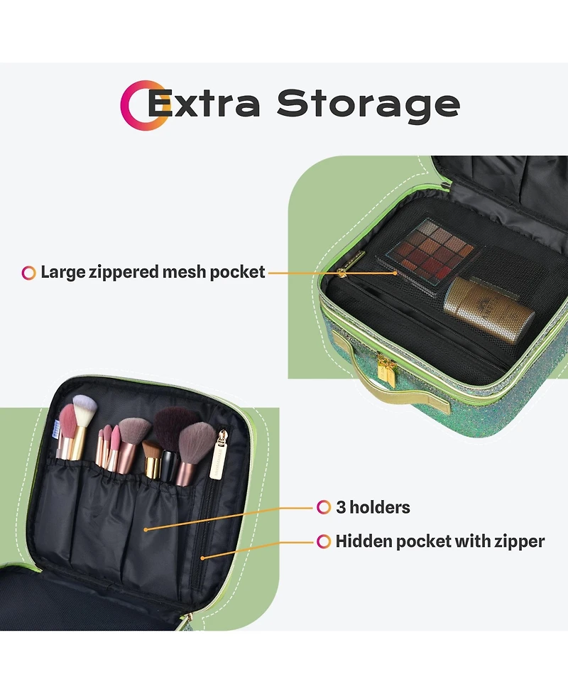 Byootique Portable Glitter Makeup Train Case Brush Holder Cosmetic Bag Travel