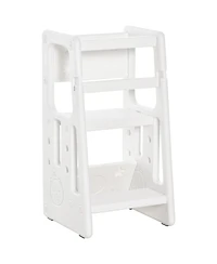 Qaba Toddler Tower with Adjustable Height, Toddler Kitchen Stool Helper with Anti-slip Mat, Step Stool for Kitchen, Bathroom