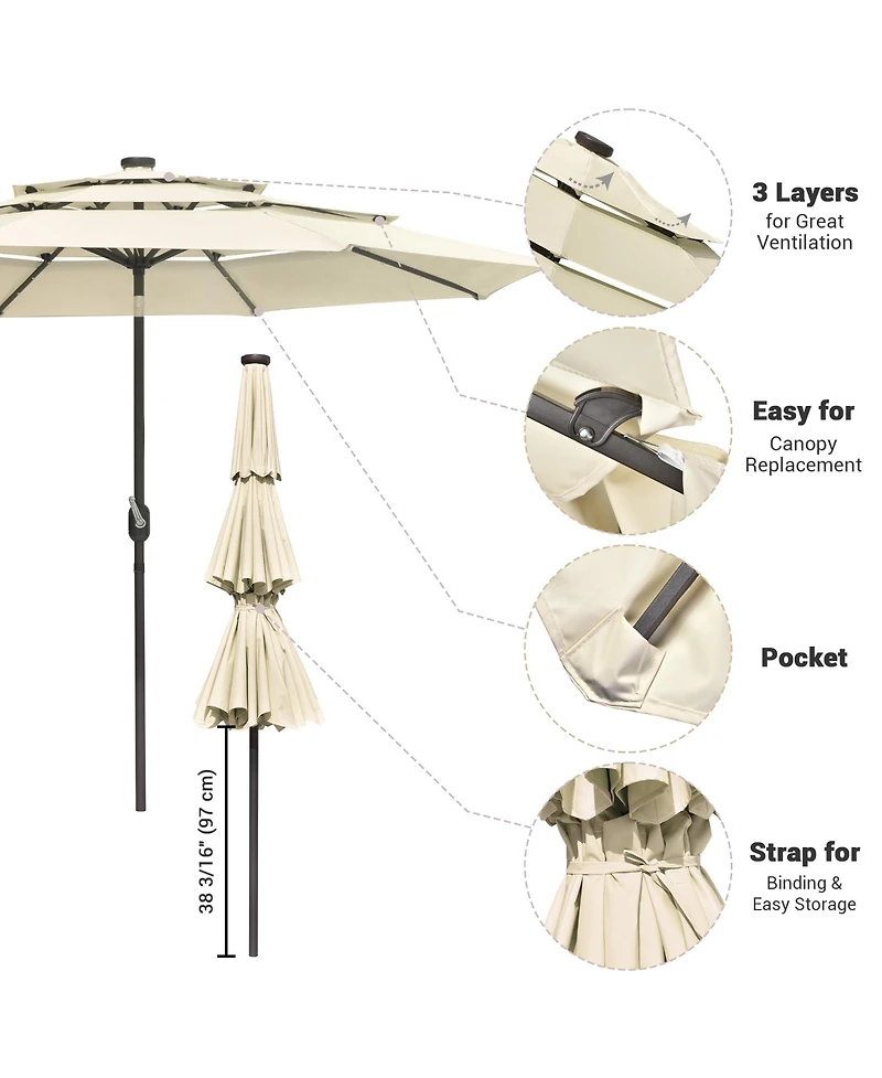 Yescom 3 Tier Patio Umbrella with Solar Led Crank Tilt Button Outdoor