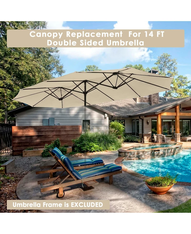 Yescom 14 Ft Replacement Canopy for 12 Rib Double Sided Patio Umbrella Market Table Top Outdoor Backyard Pool Restaurant