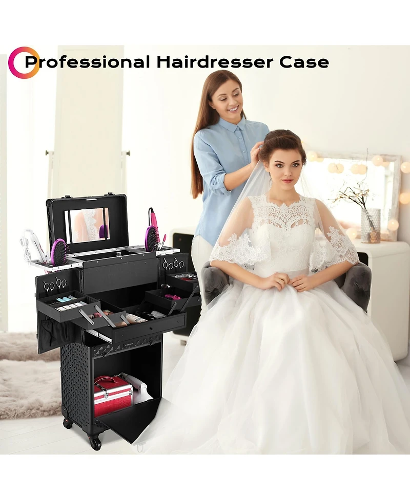Byootique Rolling Makeup Case Trolley Cosmetic Organizer Hair Stylist Salon