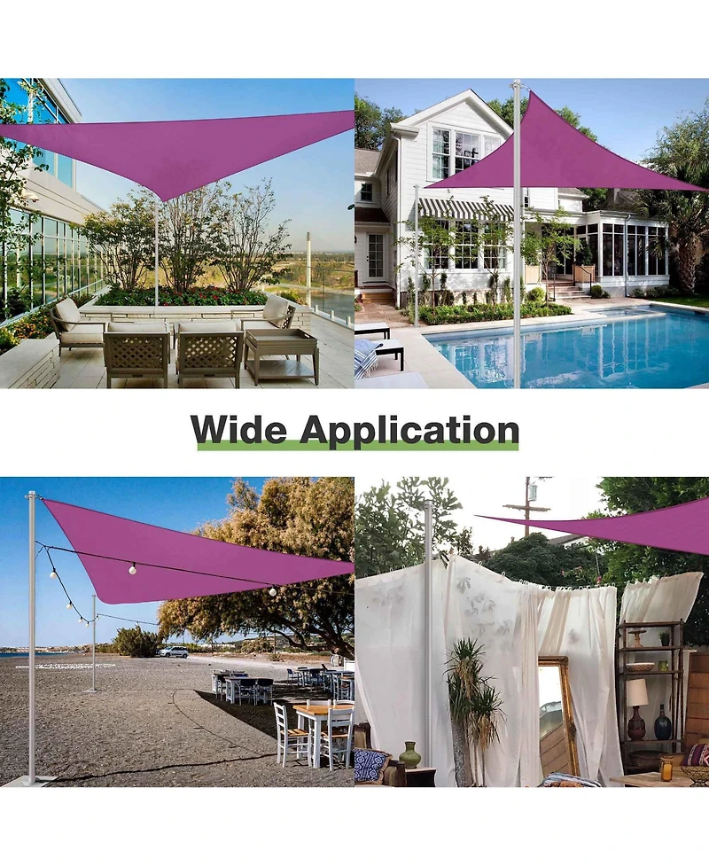 Triangle Sun Shade Sail Canopy Awning 10Ft Detachable Pole Kit Outdoor