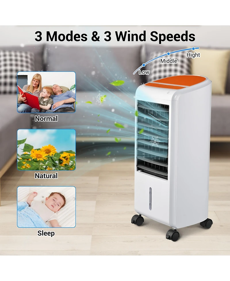 Yescom Evaporative Air Cooler 65W Portable Cooling Fan with Humidifier 3 Speeds & 12H Timer Remote Control 2 Water Tanks & 4 Ice Packs for Home Bedroo