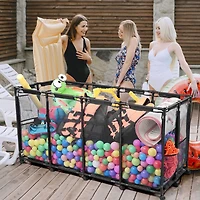 Yescom Metal Frame Extra Large 12 Wheels Rolling Mesh Pool Storage Bin 65"x 30"x 33" Pool Toy Floats Storage Organizer for Public Pools