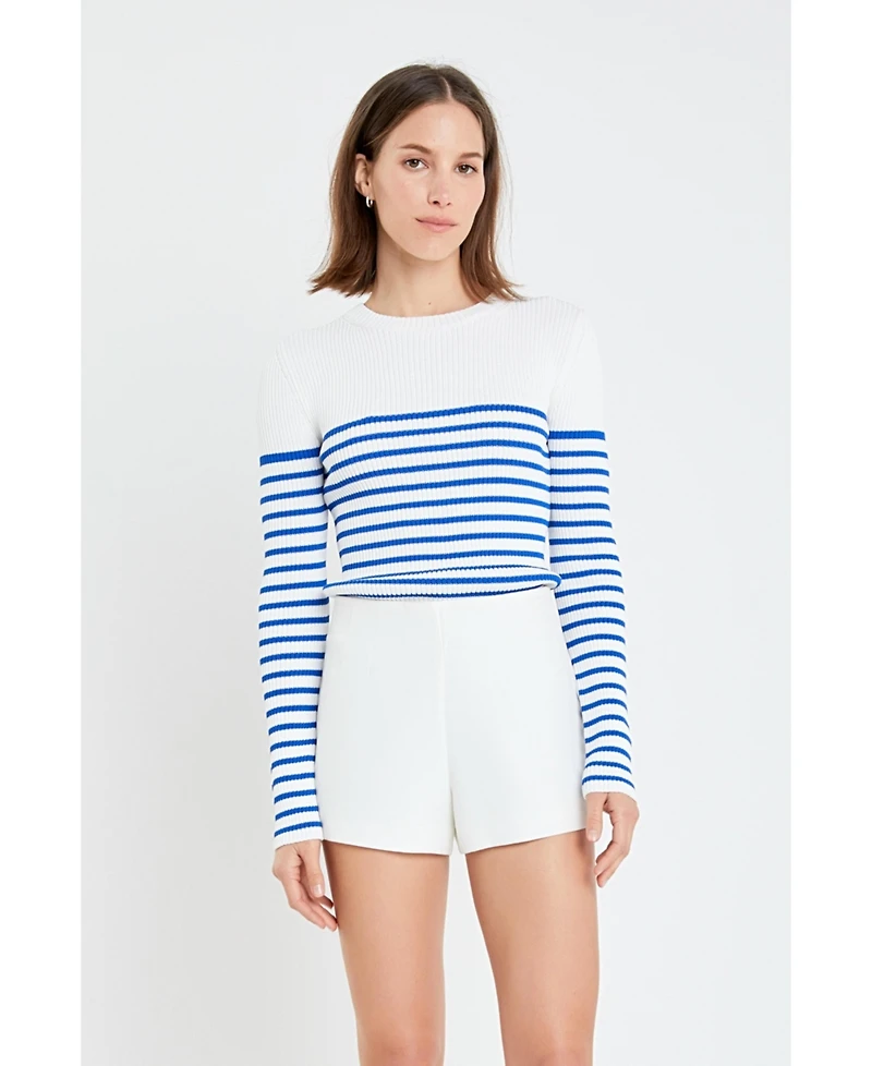 English Factory Women's Stripe Long Sleeve Knit Top