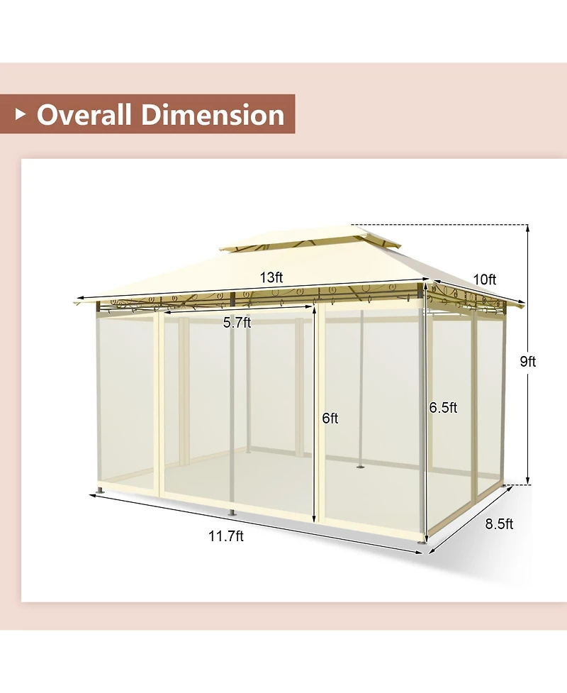 Slickblue 10 Feet x 13 Tent Canopy Shelter with Removable Netting Sidewall