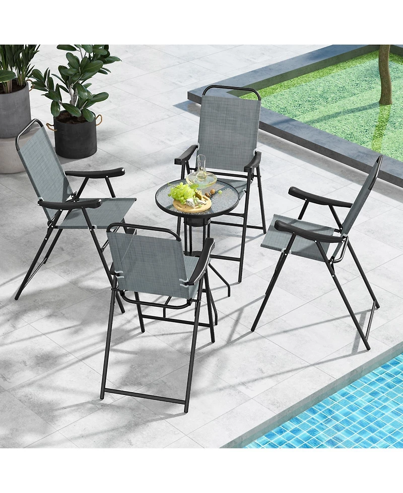 Slickblue Patio Folding Bar Stool Set of 4 with Metal Frame and Footrest