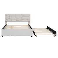 Simplie Fun Full Size Upholstered Platform Bed With Brick Pattern Headboard And Twin Size Trundle