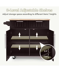 Heavy Duty Rolling Kitchen Cart with Tower Holder and Drawer-Brown