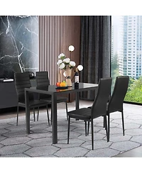 4 Pieces Modern Leather Dinning Chairs Set with Metal Frame