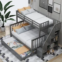 Simplie Fun Stairway Twin-Over-Full Bunk Bed With Twin Size Trundle, Storage And Guard Rail For Bedroom