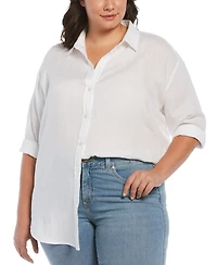 Rafaella Plus 100% Linen Easy Long Sleeve Button-Down Shirt