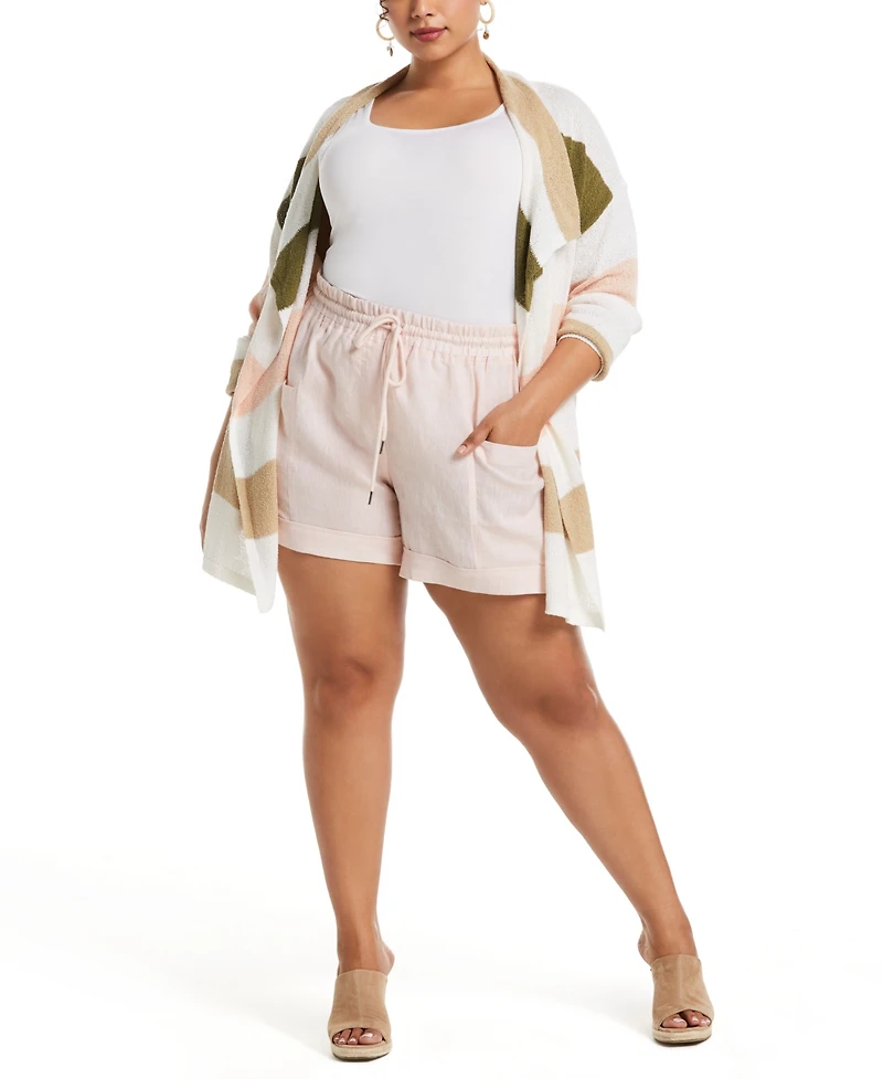 Rafaella Plus 100% Linen Modern Fit Seamed Shorts