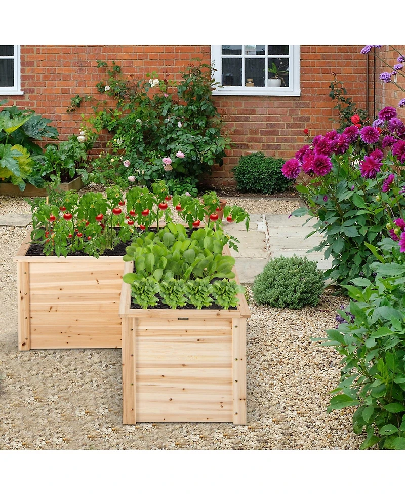 24 Inch L-Shaped Wooden Raised Garden Bed with Open-Ended Base
