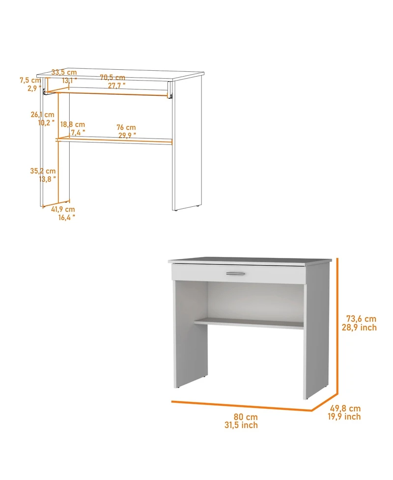 Fm Furniture Kaylor Storage Desk, Modern Design with Drawer and Shelf