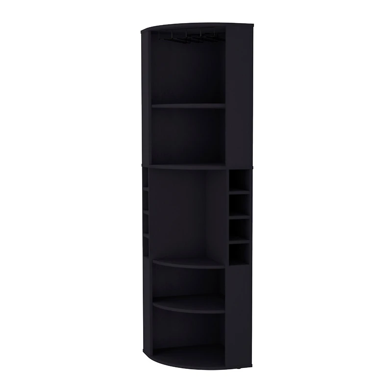 Fm Furniture Clifton Corner Bar Cabinet, with 5 shelves, Cup Hanger and Eight Built-in Wine Rack