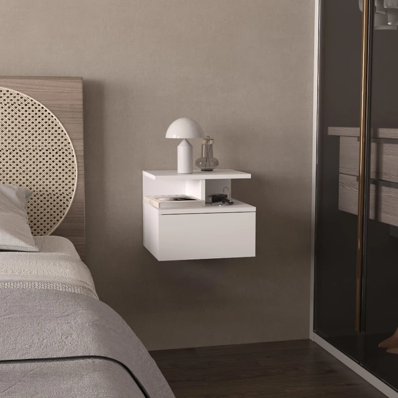 Fm Furniture Augusta Floating Nightstand with 2-Tier Shelf and 1-Drawer