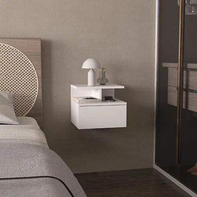 Fm Furniture Augusta Floating Nightstand with 2-Tier Shelf and 1-Drawer