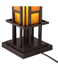Robert Louis Tiffany Prairie Mission Accent Table Lamp 20" High Bronze Geometric Metal Amber Stained Glass for Bedroom Living Room Bedside Nights