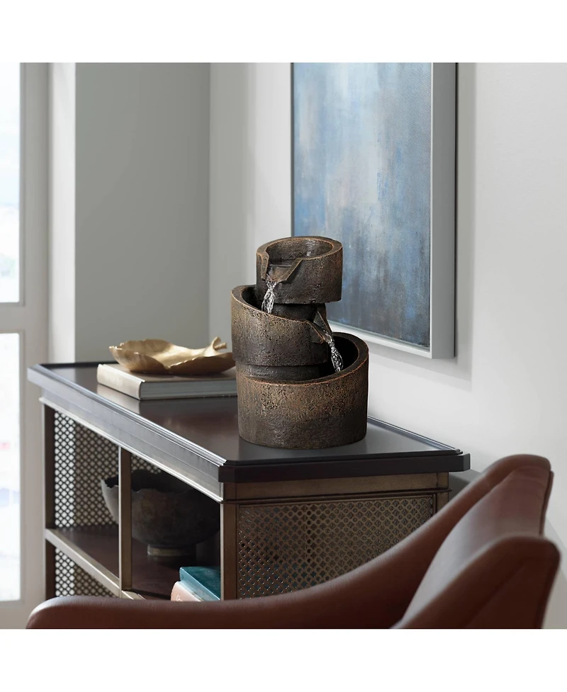 3-Tier 9 3/4" High Small Zen Modern Indoor Outdoor Decor Bronze Stone Tabletop Fountain Outside Garden Patio